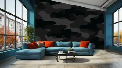 Camouflage seamless pattern. Trendy style camo, repeat print. Vector illustration. Khaki texture, military army black hunting Wall mural