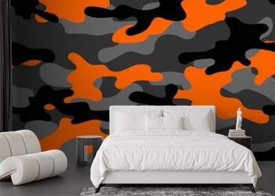 Camouflage seamless pattern. Trendy style camo, repeat print. Vector illustration. Khaki texture, military army orange hunting Wall mural