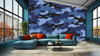 Camouflage texture seamless. Abstract military blue camouflage background for fabric. Vector illustration Wall mural