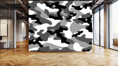 grey Camouflage seamless pattern texture. Abstract modern vector military camo backgound. Fabric textile print template. Vector illustration. Wall mural