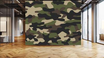 Military camo seamless pattern. Forest background on textile. Stylish new design. Ornament. Vector Wall mural