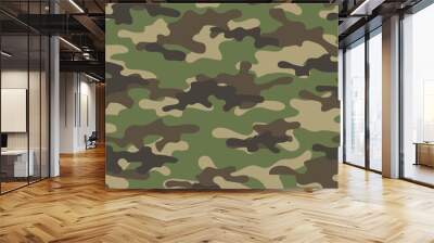 Military camouflage texture khaki green print background - Vector illustration Wall mural