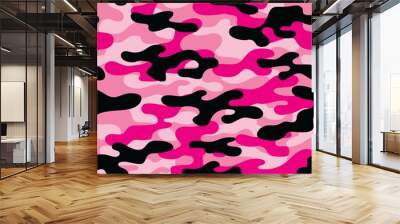 pink Military camouflage seamless pattern. Four colors. Forest style. Vector design. Wall mural