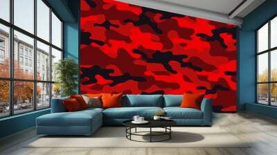 red Camouflage texture seamless pattern. Abstract modern military camo background for fabric and fashion textile print. Vector illustration. Wall mural