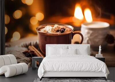 Festive hot cocoa drink with marshmellows Wall mural