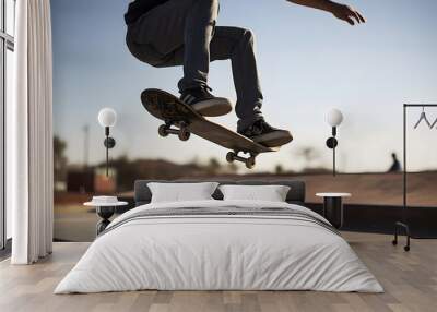 Male skateboarder doing a trick in a skate park Wall mural