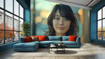 Portrait of a smiling mid age old Japanese woman Wall mural