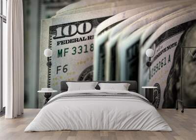 Roll of one hundred US dollar bill in a macro shot Wall mural