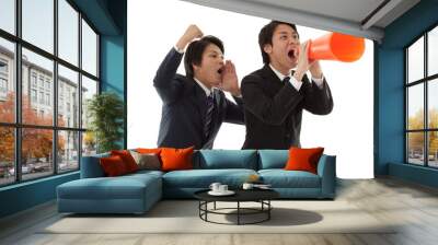 two young businessmen are cheering coworkers Wall mural