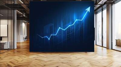 Blue growth graph business chart data diagram on success financial presentation background with abstract up arrow bar symbol Wall mural