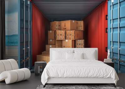 containers with cargo boxes Wall mural