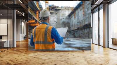 engineer is inspecting his work in building construction site Wall mural