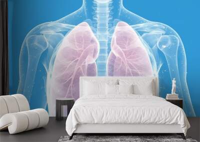 Human lungs and body anatomy form white lines Wall mural