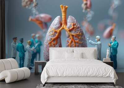 Miniature people , Doctors study and treat large human lungs Wall mural