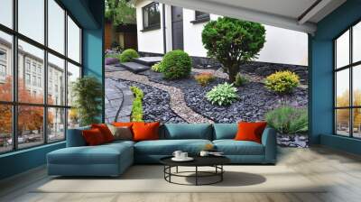 Modern front garden with beautiful stone Wall mural