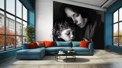 Mother and child feel sad and lonely Wall mural