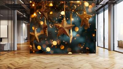 Shimmering Golden Stars and Bokeh Lights Wall mural