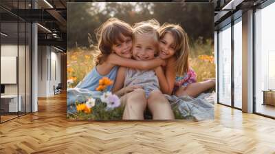 siblings hug in a park Wall mural