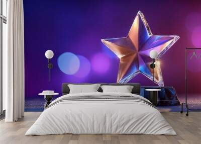 Star shape of crystal trophy with purple background Wall mural