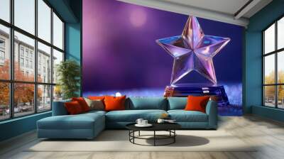 Star shape of crystal trophy with purple background Wall mural