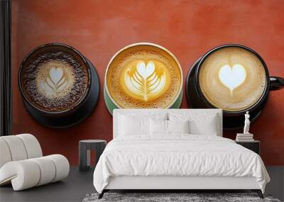 Top view of 3 styles of coffee Wall mural