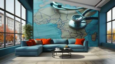 Stethoscope on Africa Map Signifying Healthcare Awareness Wall mural