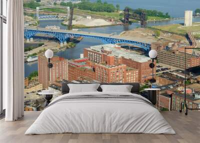 Aerial view of Cleveland Ohio and Cuyahoga River Wall mural