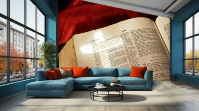 Cross of light over John 3:16 in open Bible Wall mural