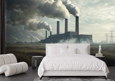 Industrial Power Plant Emitting Smoke - Environmental Impact and Climate Change Concerns Wall mural