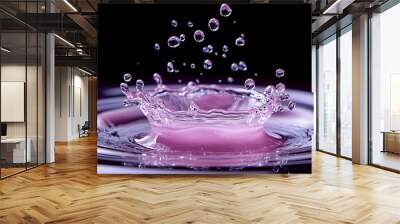 Transparent gel splash with abstract droplets and floating bubbles in mid-air Wall mural