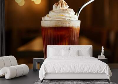 Refreshing Iced Coffee with Cream and a Metal Straw Wall mural