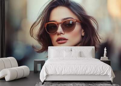 Stylish woman in sunglasses with urban background Wall mural