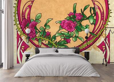 rose, red and gold decoration art-nouveau, mucha style, antique, retro background image Wall mural