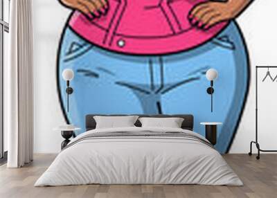 Sexy Black curvy BBW woman cartoon Pink Leather Jacket clipart Wall mural