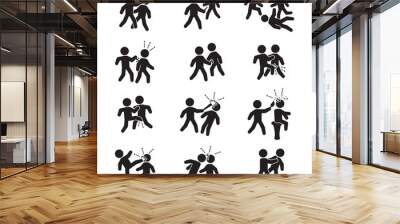 Violence icon set. Vector. Bar fight, street fight and others.  Wall mural