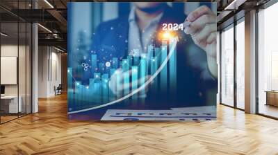 2024 Year, Growing chart of the year, Business growing graph in year 2024, and business analyzing company financial balance, Summary data and long term investment growth target. Wall mural