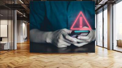 Emergency warning alert alarm on Smartphone, Data network protection, Virus alarm. Wall mural