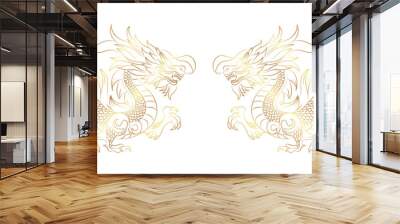 Two dragons facing each other in line art style vector illustration eps 10 Wall mural