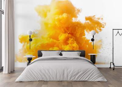 Vibrant yellow smoke cloud explosion on transparent background. Wall mural