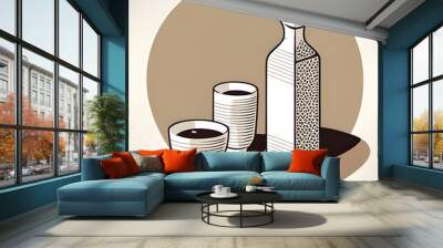 A set of Japanese Sake drawn in Chinese Painting style Wall mural