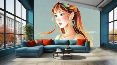 chinese beautiful woman vector illustration isolated Wall mural