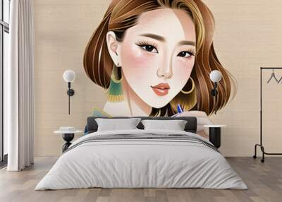 chinese woman with traditional clothing vector illustration isolated Wall mural