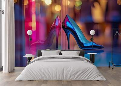 Shiny High Heels in a Colorful Store Window Display Wall mural