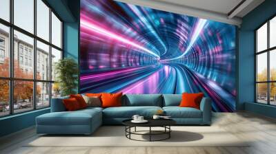 Speed of Light: Journey Through the Neon Tunnel Wall mural