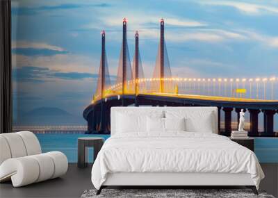 2nd Penang Bridge or known as Sultan Abdul Halim Muadzam Shah bridge view during dawn Wall mural