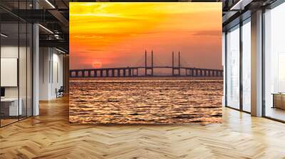 Penang Bridge view from the shore of George Town, Malaysia Wall mural