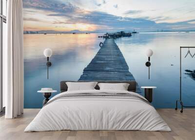 Real wooden bridge view of sunrise background Wall mural