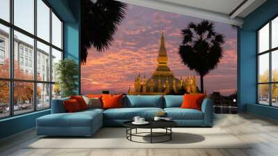 Pha That Luang Vientiane Golden Pagoda in Vientiane, Laos. sky background beautiful. Wall mural