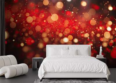 Beautiful red particles glow bokeh. Wall mural