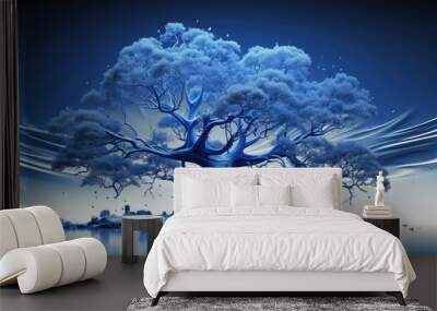 Digital blue tree background. Wall mural